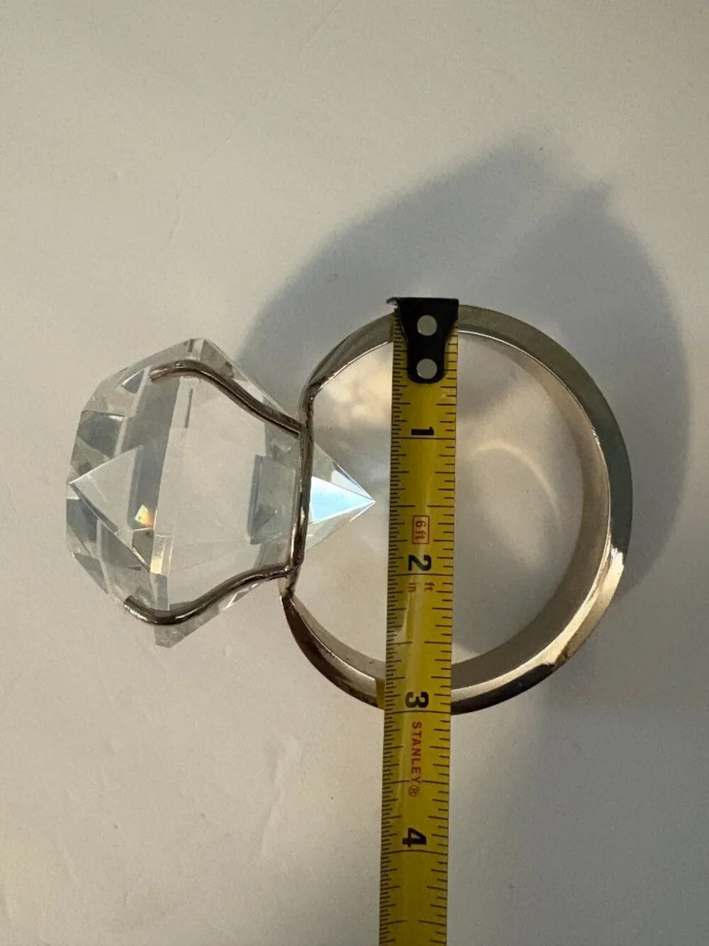 Vintage Giant Novelty Faux Diamond Ring Clear Glass Metal Decor/Paperweight